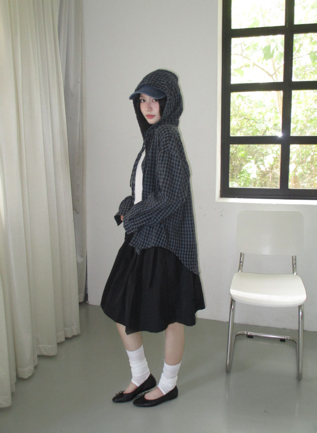 HOODED PLAID SHIRT (áo sơ mi nón oversize) 2