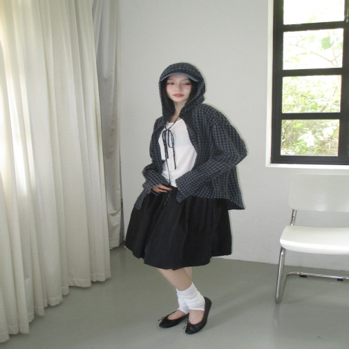 GATHER VOLUME SKIRT (váy dù dáng lửng cột nơ)