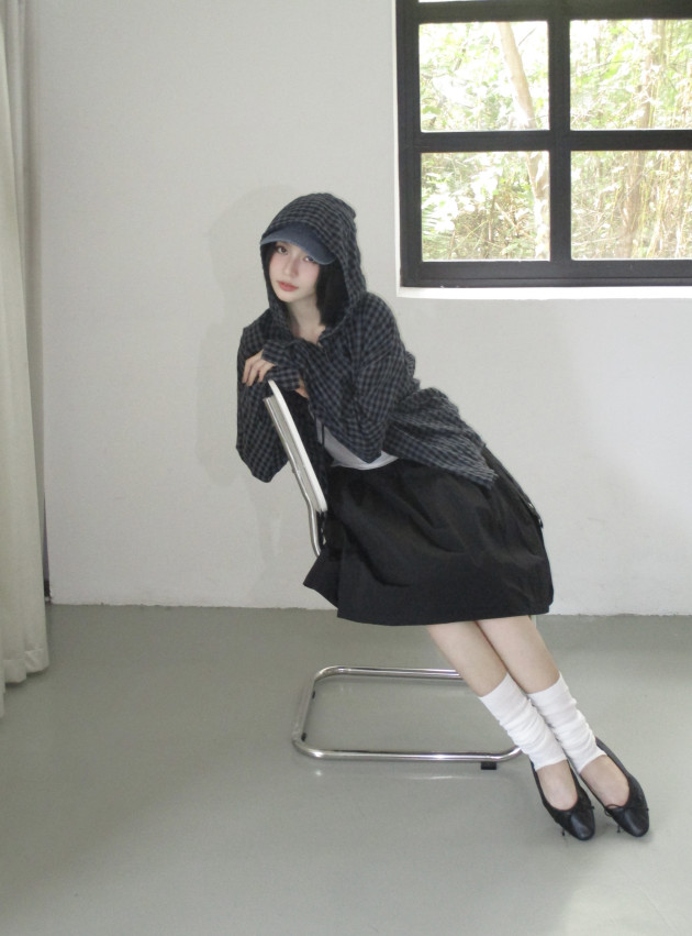 HOODED PLAID SHIRT (áo sơ mi nón oversize) 0