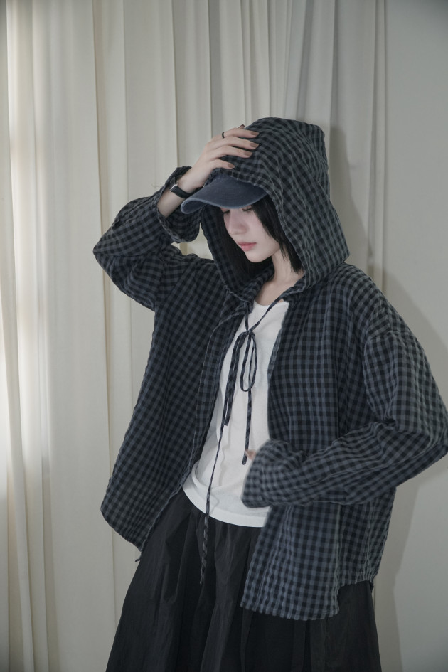 HOODED PLAID SHIRT (áo sơ mi nón oversize) 8