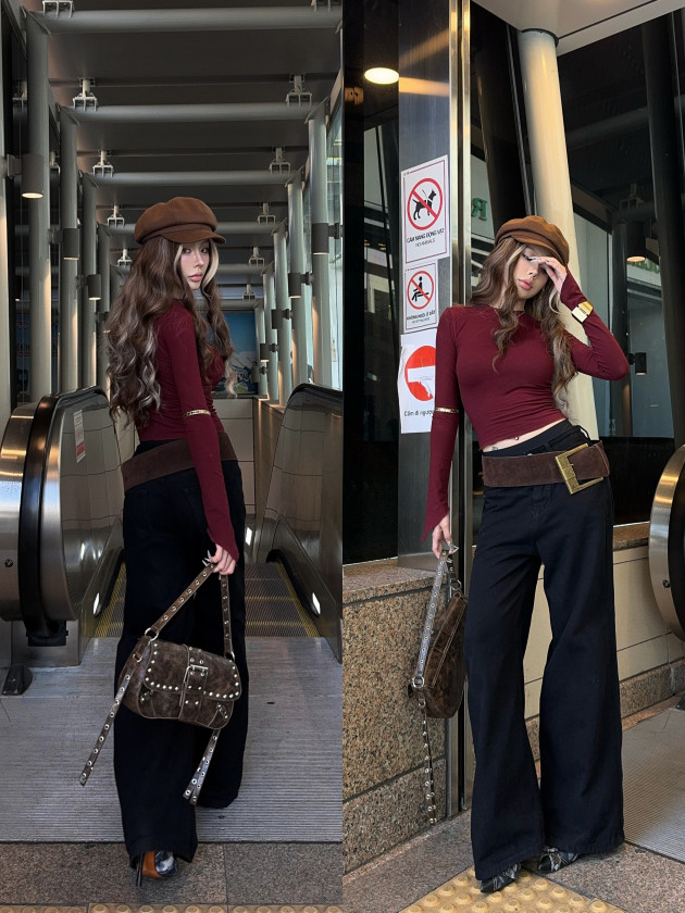 ÁO TAY DÀI ÔM BODY (fitted long sleeve asymmetrical cuff top) 3