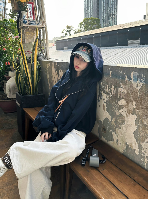 BASIC NAVY ZIP HOODIE (áo khoác dây kéo oversize) 3