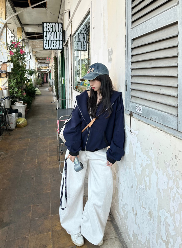 BASIC NAVY ZIP HOODIE (áo khoác dây kéo oversize) 7