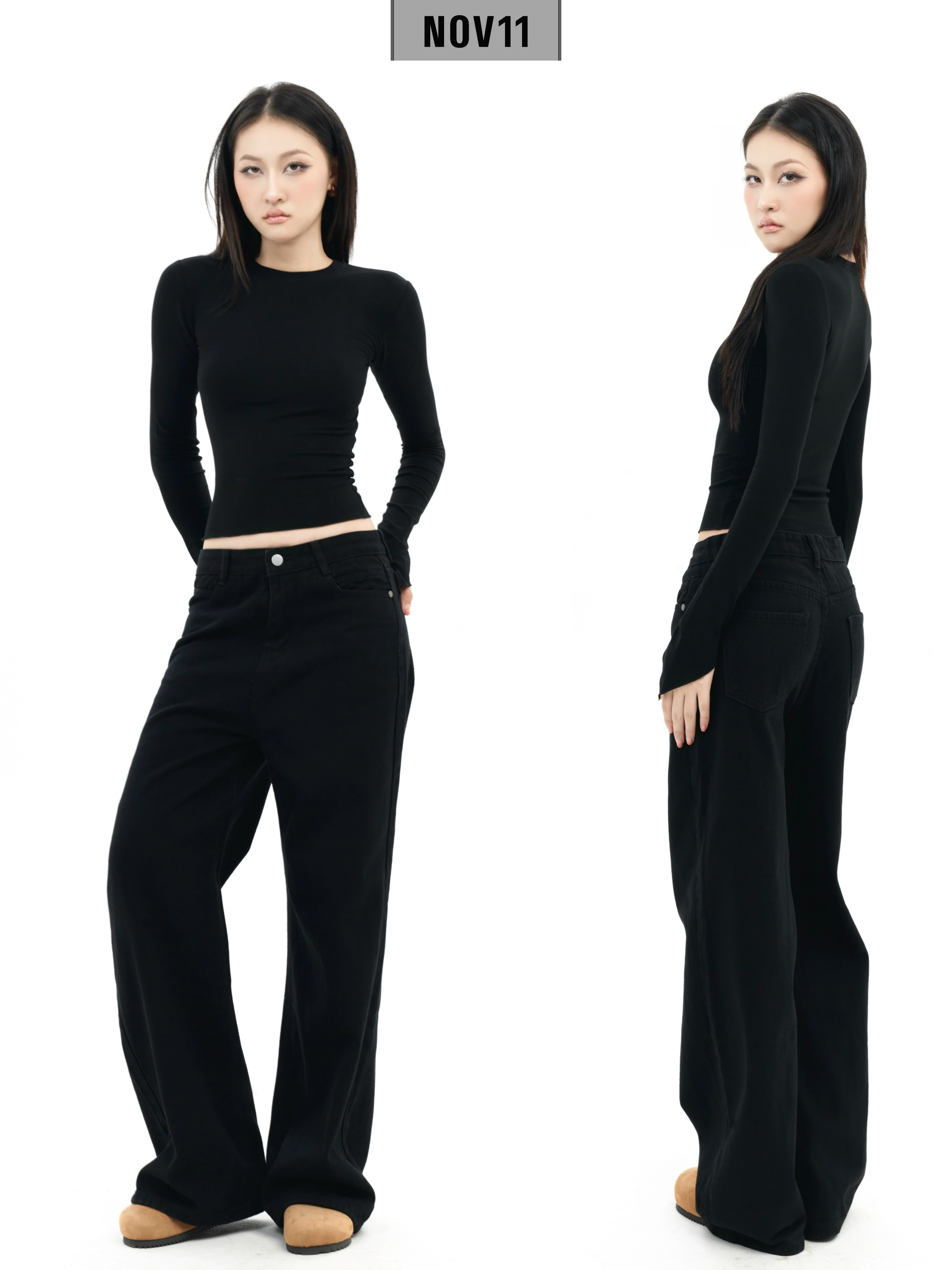 BASIC STRAIGHT-LEG JEANS (quần kaki jean ống suông rộng)