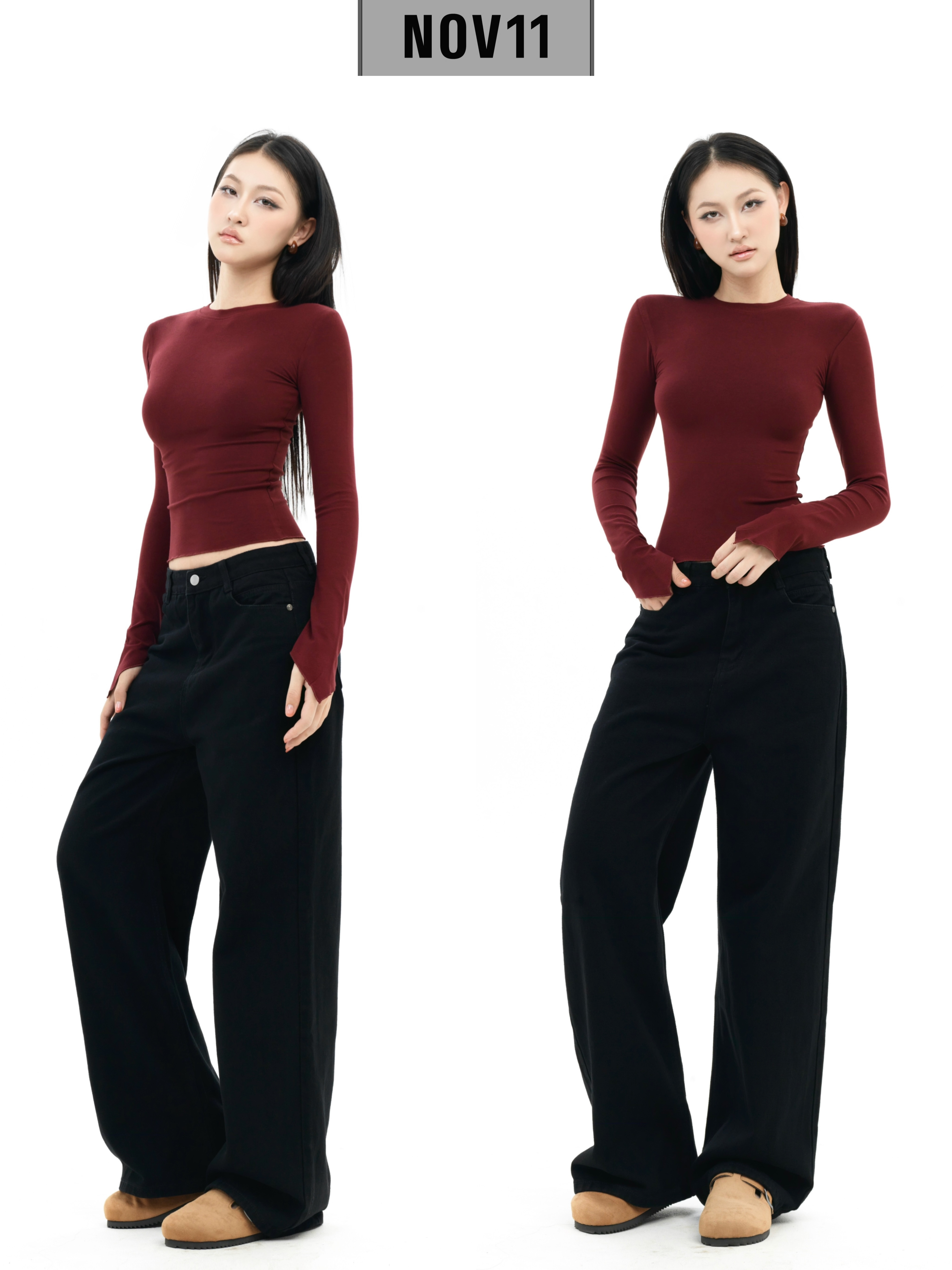 ÁO TAY DÀI ÔM BODY (fitted long sleeve asymmetrical cuff top)-02