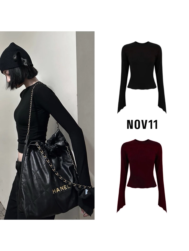 ÁO TAY DÀI ÔM BODY (fitted long sleeve asymmetrical cuff top)