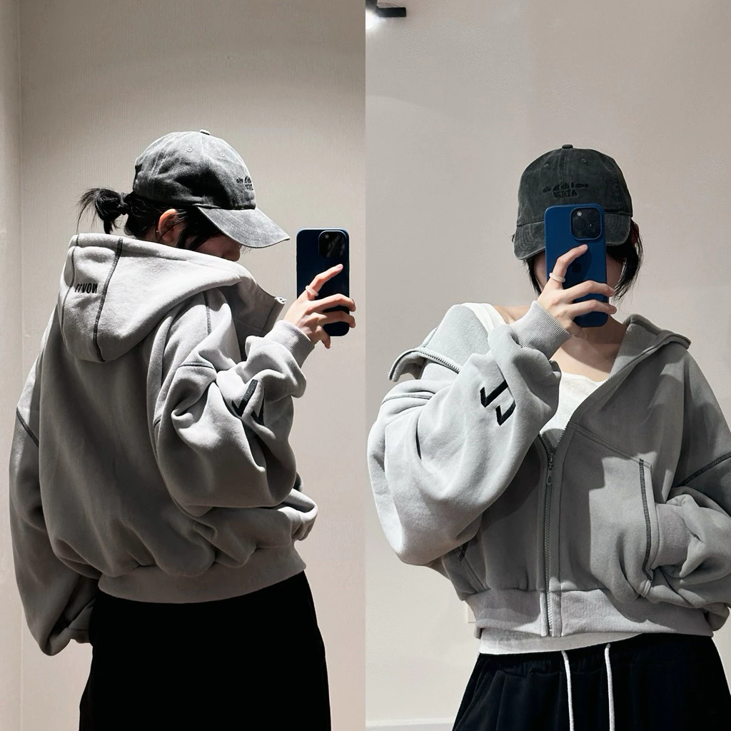 UNISEX BOXY ZIP HOODIE (áo khoác dây kéo dáng ngắn nam/nữ) 3
